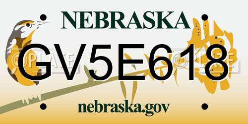 GV5E618 Nebraska License Plate