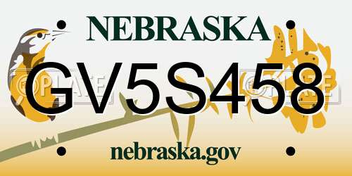 GV5S458 Nebraska License Plate