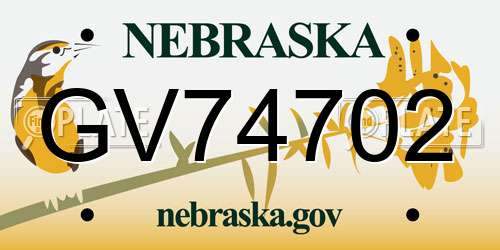 GV74702 Nebraska License Plate
