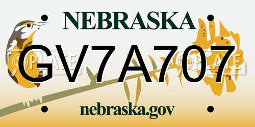 GV7A707 Nebraska License Plate
