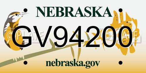 GV94200 Nebraska License Plate