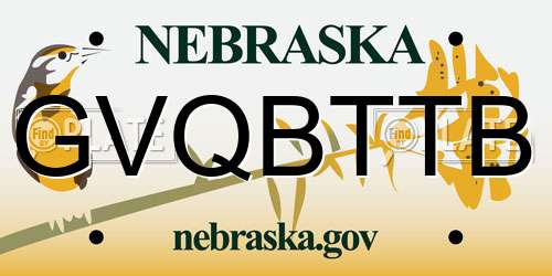 GVQBTTB Nebraska License Plate