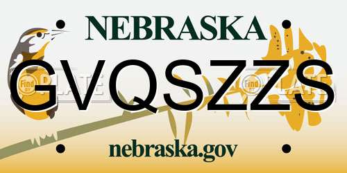 GVQSZZS Nebraska License Plate