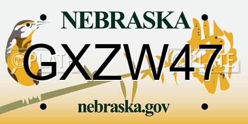 GXZW47 Nebraska License Plate
