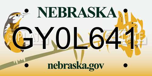 GY0L641 Nebraska License Plate