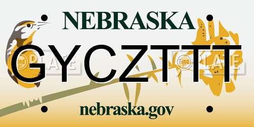 GYCZTTT Nebraska License Plate