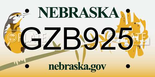 GZB925 Nebraska License Plate