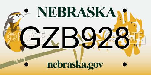 GZB928 Nebraska License Plate