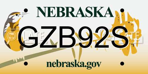 GZB92S Nebraska License Plate