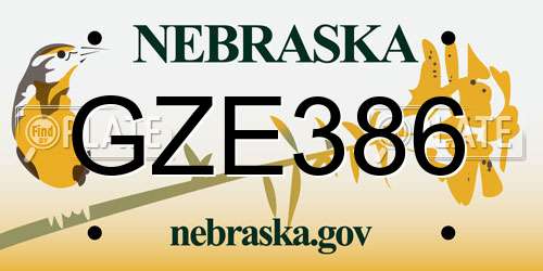 GZE386 Nebraska License Plate