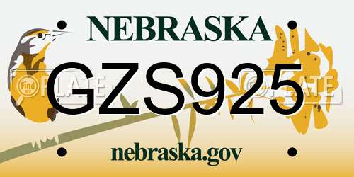GZS925 Nebraska License Plate