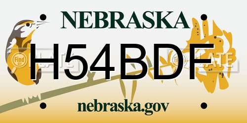 H54BDF Nebraska License Plate