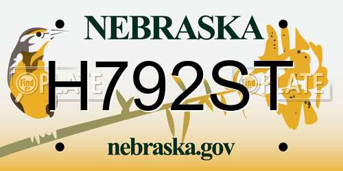H792ST Nebraska License Plate