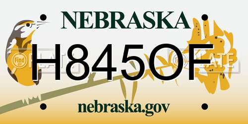 H845OF Nebraska License Plate