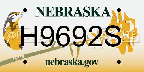 H9692S Nebraska License Plate
