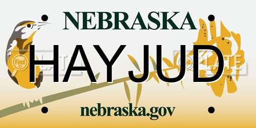 HAYJUD Nebraska License Plate