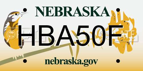 HBA50F Nebraska License Plate