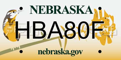 HBA80F Nebraska License Plate