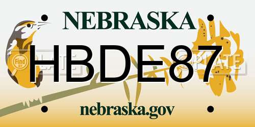 HBDE87 Nebraska License Plate