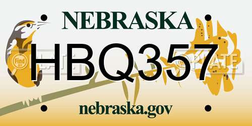 HBQ357 Nebraska License Plate