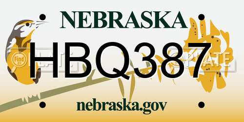 HBQ387 Nebraska License Plate