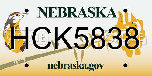 HCK5838 Nebraska License Plate
