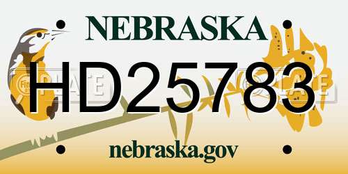 HD25783 Nebraska License Plate