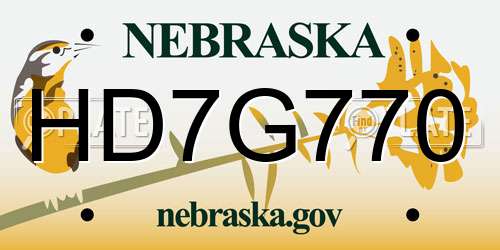 HD7G770 Nebraska License Plate