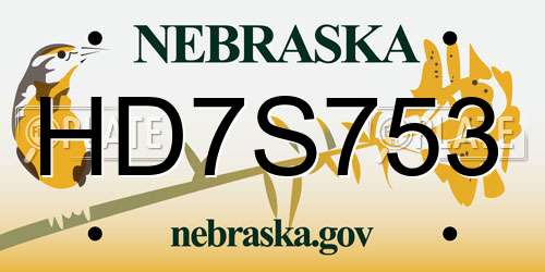 HD7S753 Nebraska License Plate