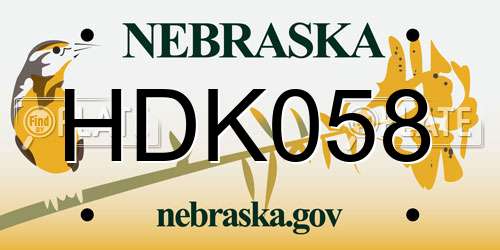 HDK058 Nebraska License Plate