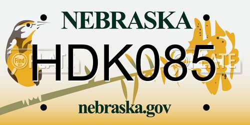HDK085 Nebraska License Plate