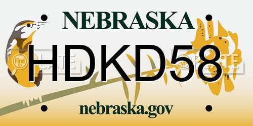 HDKD58 Nebraska License Plate