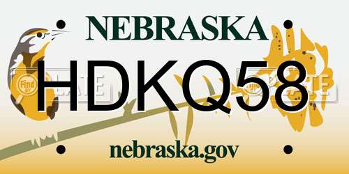 HDKQ58 Nebraska License Plate