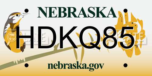 HDKQ85 Nebraska License Plate