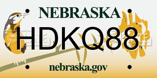 HDKQ88 Nebraska License Plate