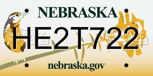 HE2T722 Nebraska License Plate