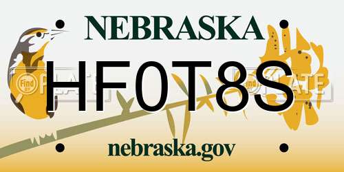 HF0T8S Nebraska License Plate
