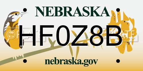 HF0Z8B Nebraska License Plate