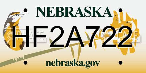 HF2A722 Nebraska License Plate