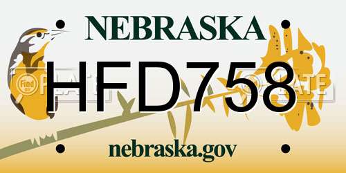 HFD758 Nebraska License Plate