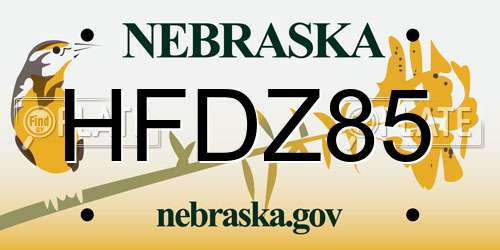 HFDZ85 Nebraska License Plate