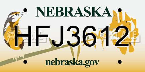 HFJ3612 Nebraska License Plate