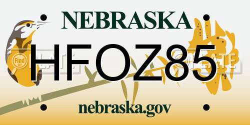 HFOZ85 Nebraska License Plate