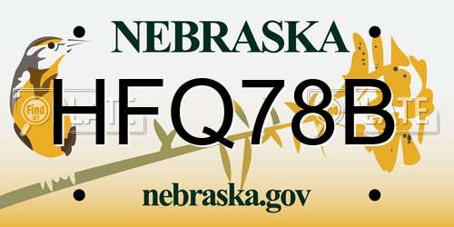 HFQ78B Nebraska License Plate