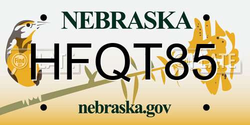 HFQT85 Nebraska License Plate