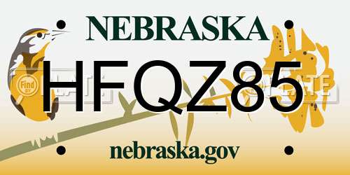 HFQZ85 Nebraska License Plate