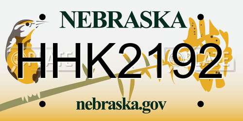 HHK2192 Nebraska License Plate