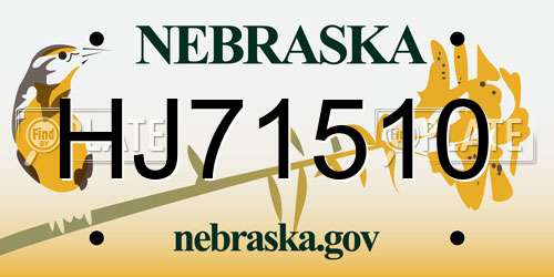 HJ71510 Nebraska License Plate