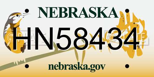HN58434 Nebraska License Plate