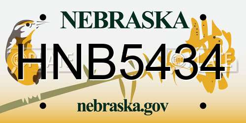 HNB5434 Nebraska License Plate